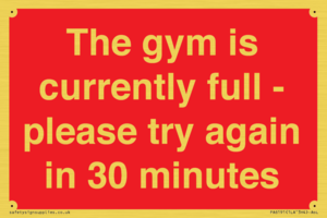 The gym is currently full - please try again in 30 minutes